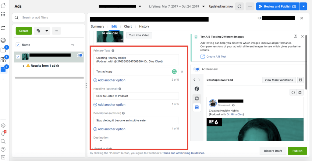 Facebook new responsive ad format within Ads Manager.